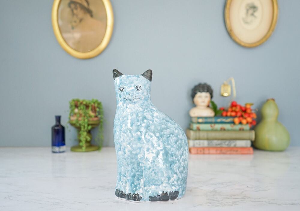 VTG Spongeware Cat Kitty Figurine Taiwan Whimsical Shabby Chic 1980s Art Deco